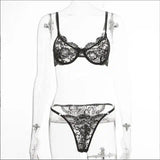 Ladies Underwire Lace Lingerie Suit Fashion-Black-7