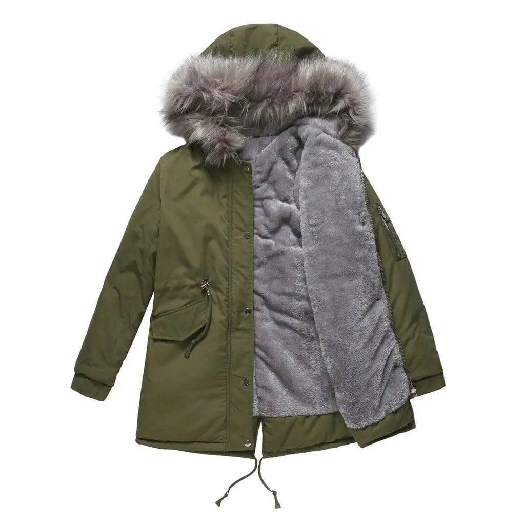 Large fur collar padded women's padded jacket-ArmyGreen-2