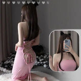 Lace-Up Long Skirt-Pink-7