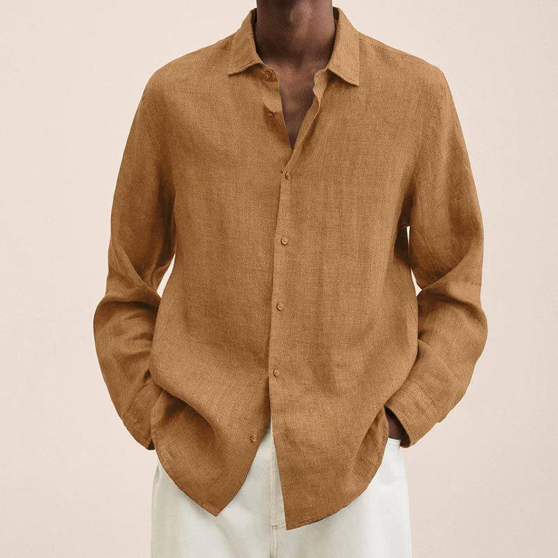 Long Sleeve Lapel Shirt Men's Loose Button Cardigan Sshirt-Ginger-4