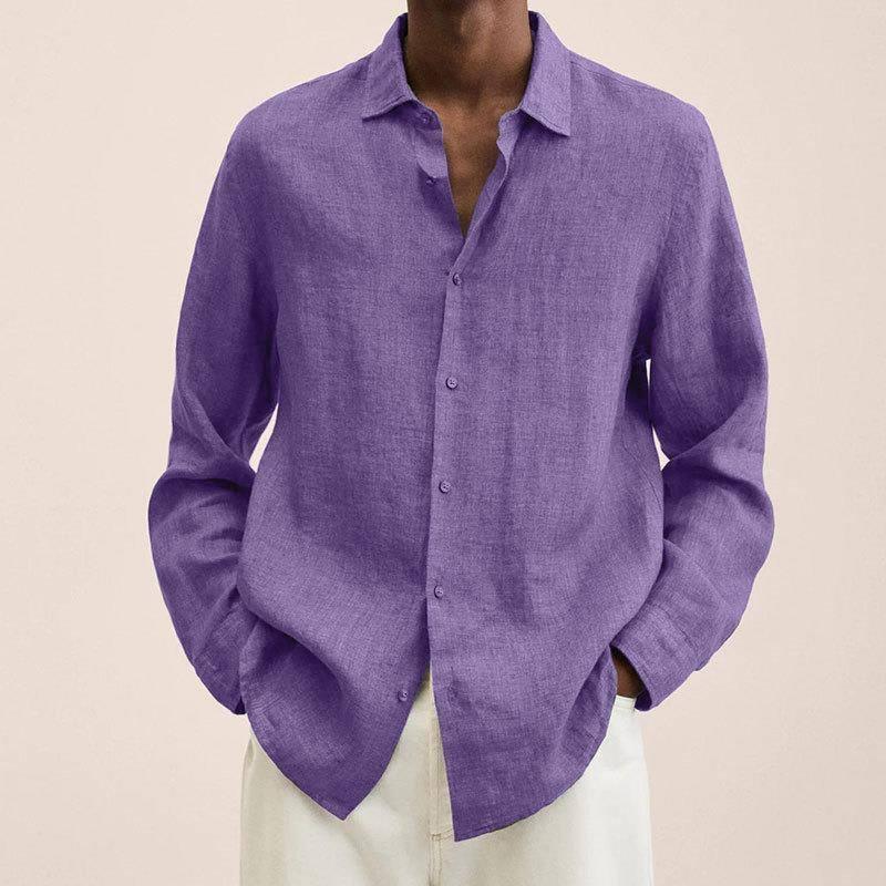 Long Sleeve Lapel Shirt Men's Loose Button Cardigan Sshirt-Purple-7