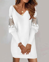 Long-sleeved V-neck Dress Spring And Autumn New Style Lace Splicing Dress For Womens Clothing-3