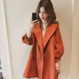 Loose and Slim Medium Length Lantern-sleeved Woolen Coat-Caramel color-6