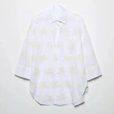 Men's Embroidered Casual Button-Down Shirt-White-1