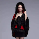 Autumn And Winter Fox Fur Hooded Cape Cape Ladies-Wine Red-5