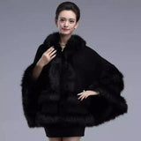 Autumn And Winter Fox Fur Hooded Cape Cape Ladies-Black-6