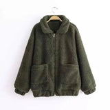 Autumn and winter warm lamb hair pocket cotton coat cotton-Military green-3