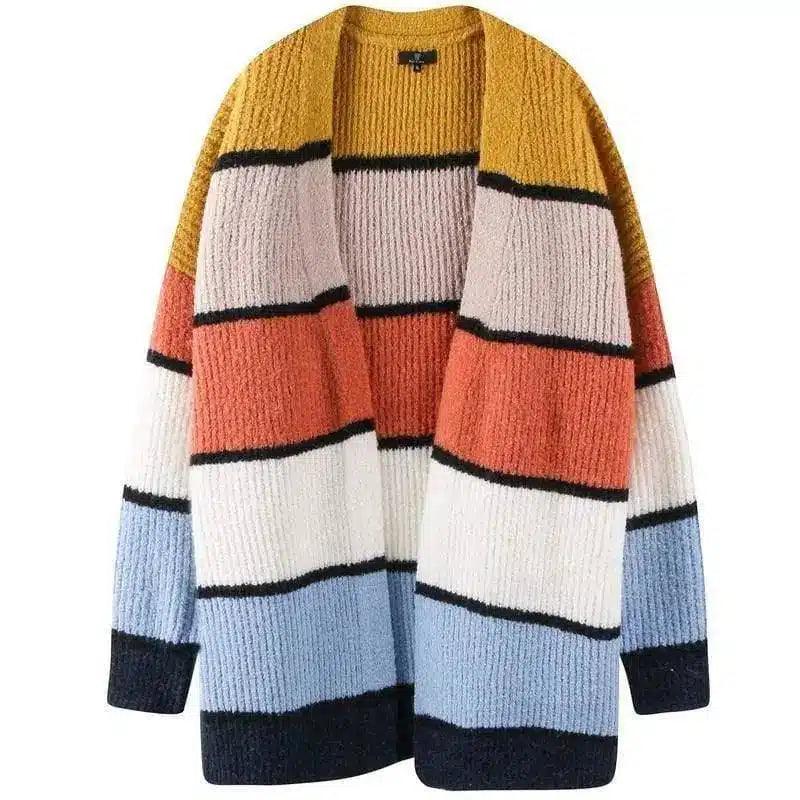 Cozy Striped Knit Cardigan for Warmth & Comfort-Yellow-1