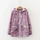 Kids' Hooded Raincoat with Cartoon Print-Purple-3