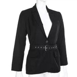 Women's Belted Blazer Romper-Black-2