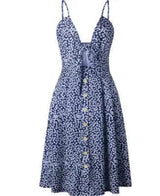 Buttoned Bow Back Strap Dress-Blue-19