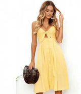 Buttoned Bow Back Strap Dress-Yellow-41