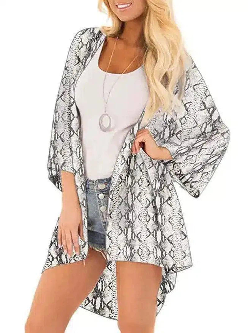 LOVEMI - Lovemi - Chiffon Printed Cardigan Sunscreen Long Kimono