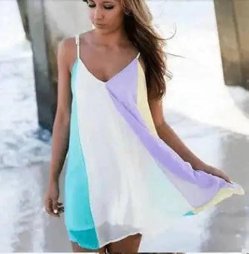 Chiffon rainbow halter dress beach skirt-2