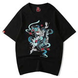 Dragon Print Cotton T-Shirt for Casual Wear-black-1