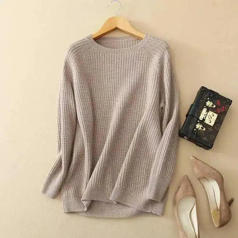 Cozy Knit Crewneck Sweater for Casual Wear-Camel-4