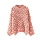 Cozy Crew Neck Pullover for Women-Pink-3