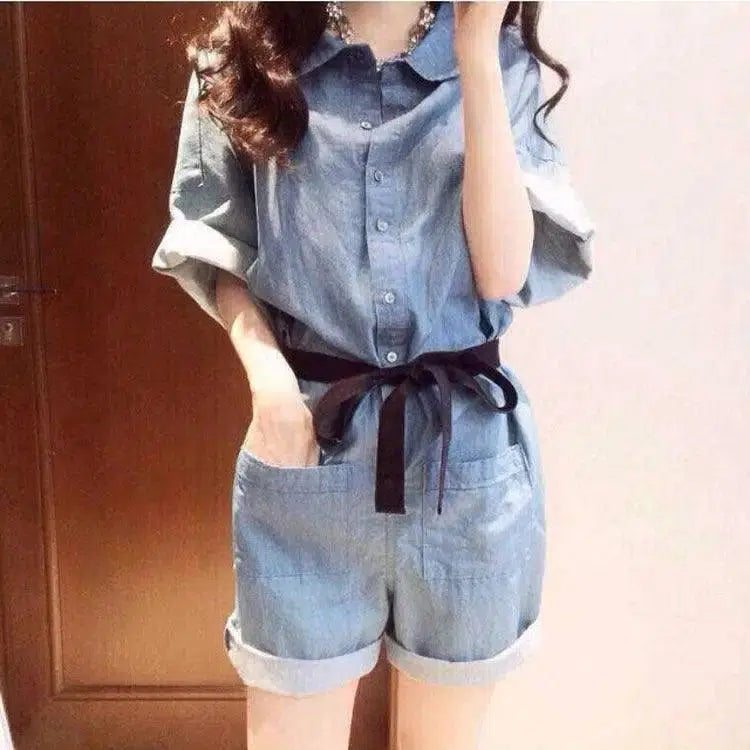 Denim Short Sleeve Jumpsuit-2