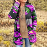 Womens Southwestern Pattern Cardigan-Purple-2