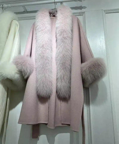 Double sided tweed medium long overcoat woman-Pink-2