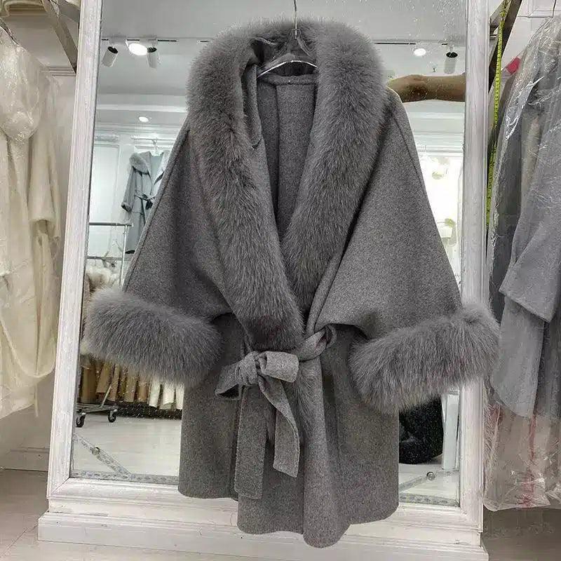 Double sided tweed medium long overcoat woman-Grey-3