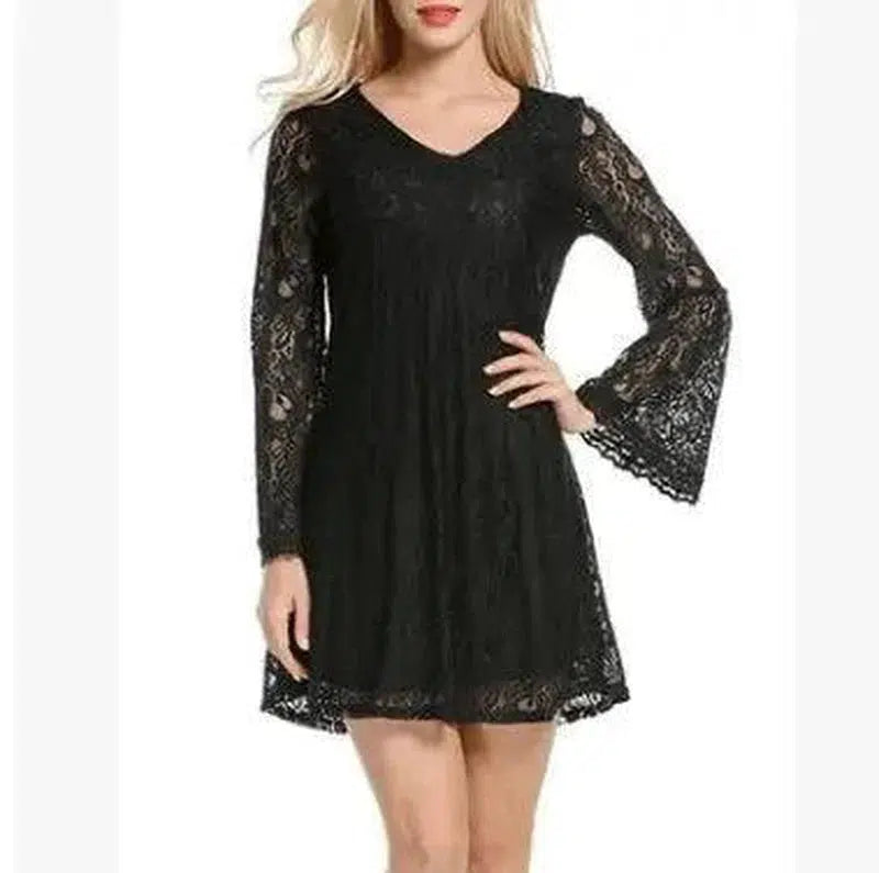 Elegant lace dress summer V-neck large size dress-black-14