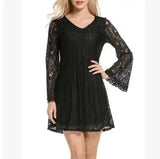 Elegant lace dress summer V-neck large size dress-black-18