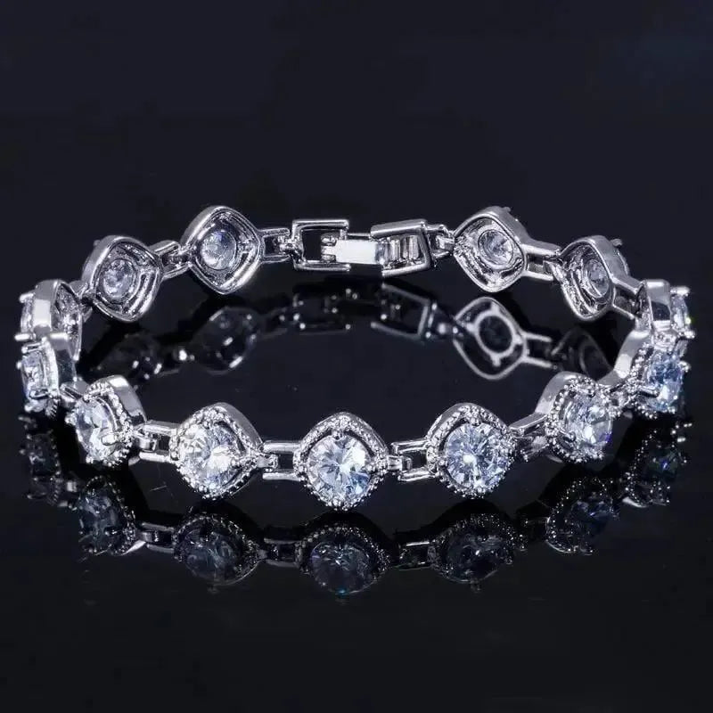 Elegant Rhinestone Chain White Gold Color Shiny Sqaure Cubic-2