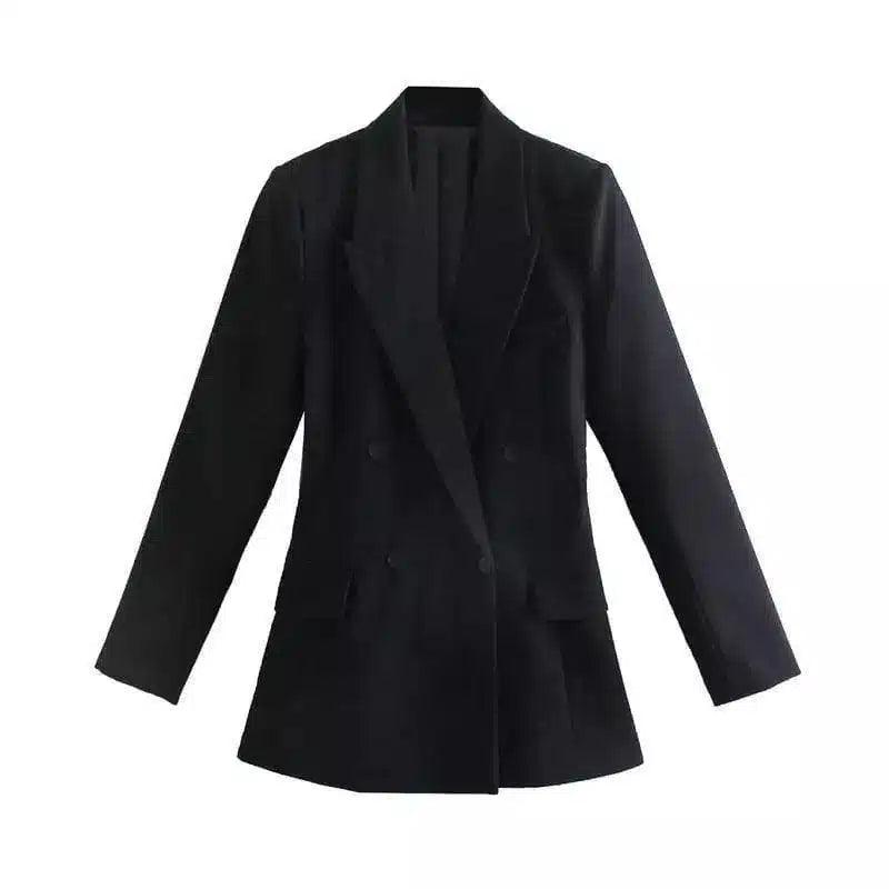 Women's Double-Breasted Blazer Dress-Black-2