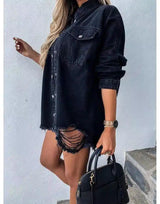 Women's Casual Denim Jacket-Black-1