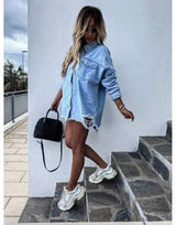 Women's Casual Denim Jacket-Light Blue-2