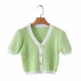 Short Sleeve Knit Sweater for Women-Green-3