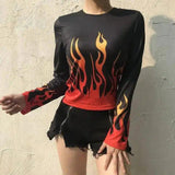 LOVEMI - Lovemi - Fashion flame print base T-shirt