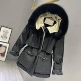 Fashion Hooded Faux Fur Collar Women's Clothing Big Pocket-Black-4