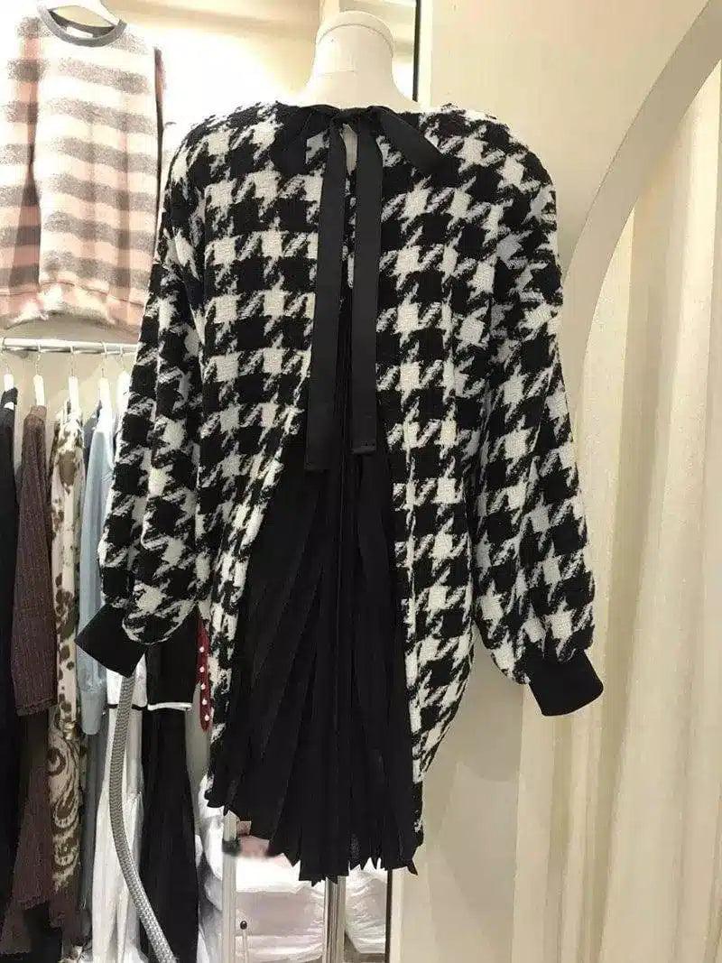 Fashion Pleated Color Matching Stitching Loose Bow Tie Lace-Black-2