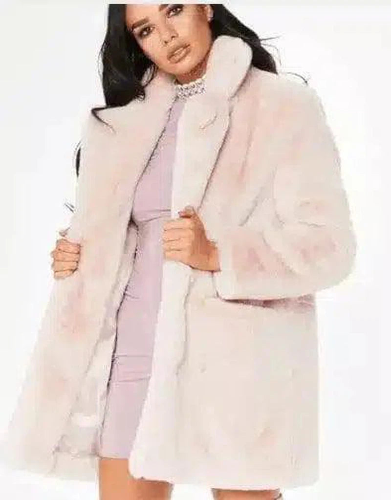 Chic Plus Size Faux Fur Coat for All Occasions-light pink-2