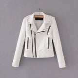 Women's Faux Leather Biker Jacket-white-5