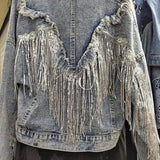 Fringed Denim Jacket Women'S Short Loose Top-Blue-2