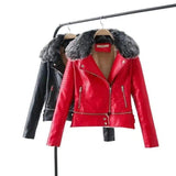 LOVEMI - Lovemi - Fur Collar Leather Jacket