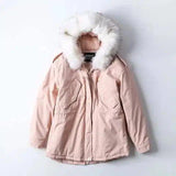 Fur Hooded Parka-Pink-1