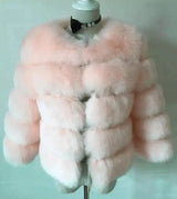 fur imitation fur coat women's short long-sleeved-Pink-6