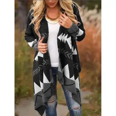 Women's Geometric Knit Cardigan-Black-3