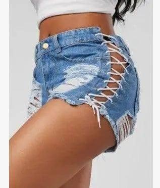 GOTHIC RIPPED MINI JEAN SHORTS-Lightblue-13