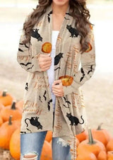 Halloween Digital Printing Casual Cardigan Jacket Women-Medium black cat-3