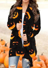 Halloween Digital Printing Casual Cardigan Jacket Women-Moon on black-5