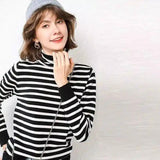 Warm Striped Turtleneck Sweater-Black white-1