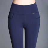 High waist and velvet padded leggings-blue-3