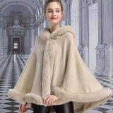 LOVEMI - Lovemi - Hooded Cloak Imitation Rex Rabbit Fur Fashion