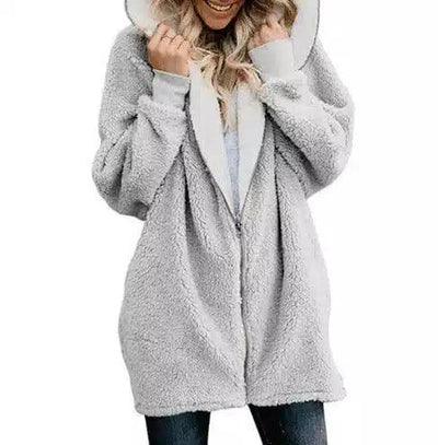 Fleece Hooded Zip-Up Jacket-gray-3