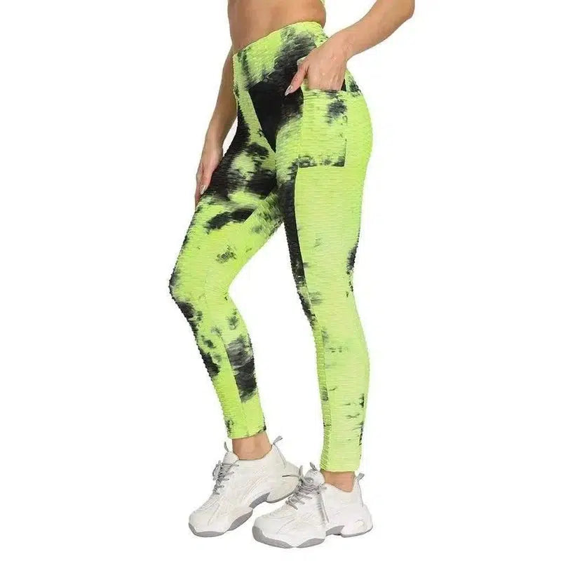 Ink Tie-Dye Jacquard Side Pocket Yoga Pants-Yellow-3